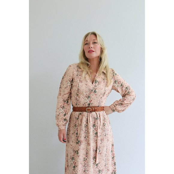 1970s Vintage Julie Miller Pink Floral Velvet Dress Women's Extra Small to Small - Picture 5 of 9